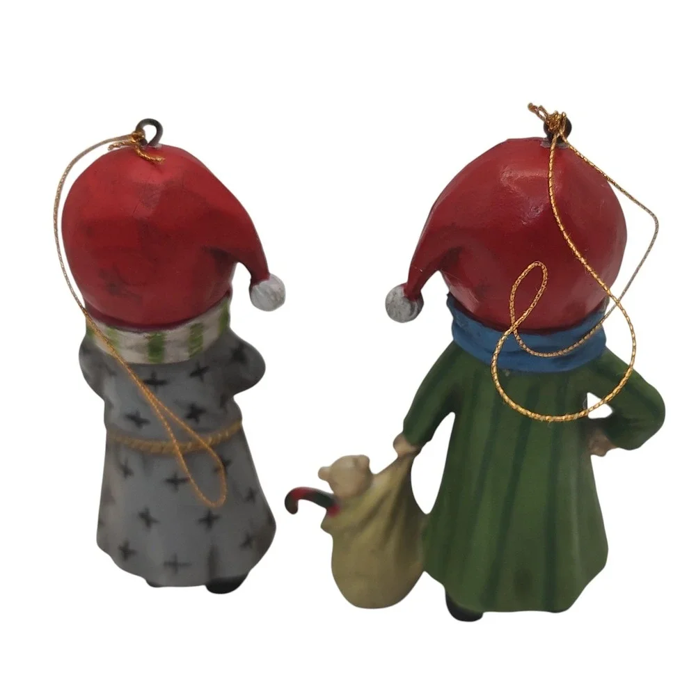 Vintage Christmas Resin Ornaments Girls With Presents Hanging Set Of‎ Two